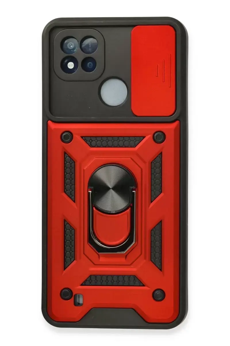 Newface Realme C11 2021 Kılıf Pars Lens Yüzüklü Silikon - Kırmızı