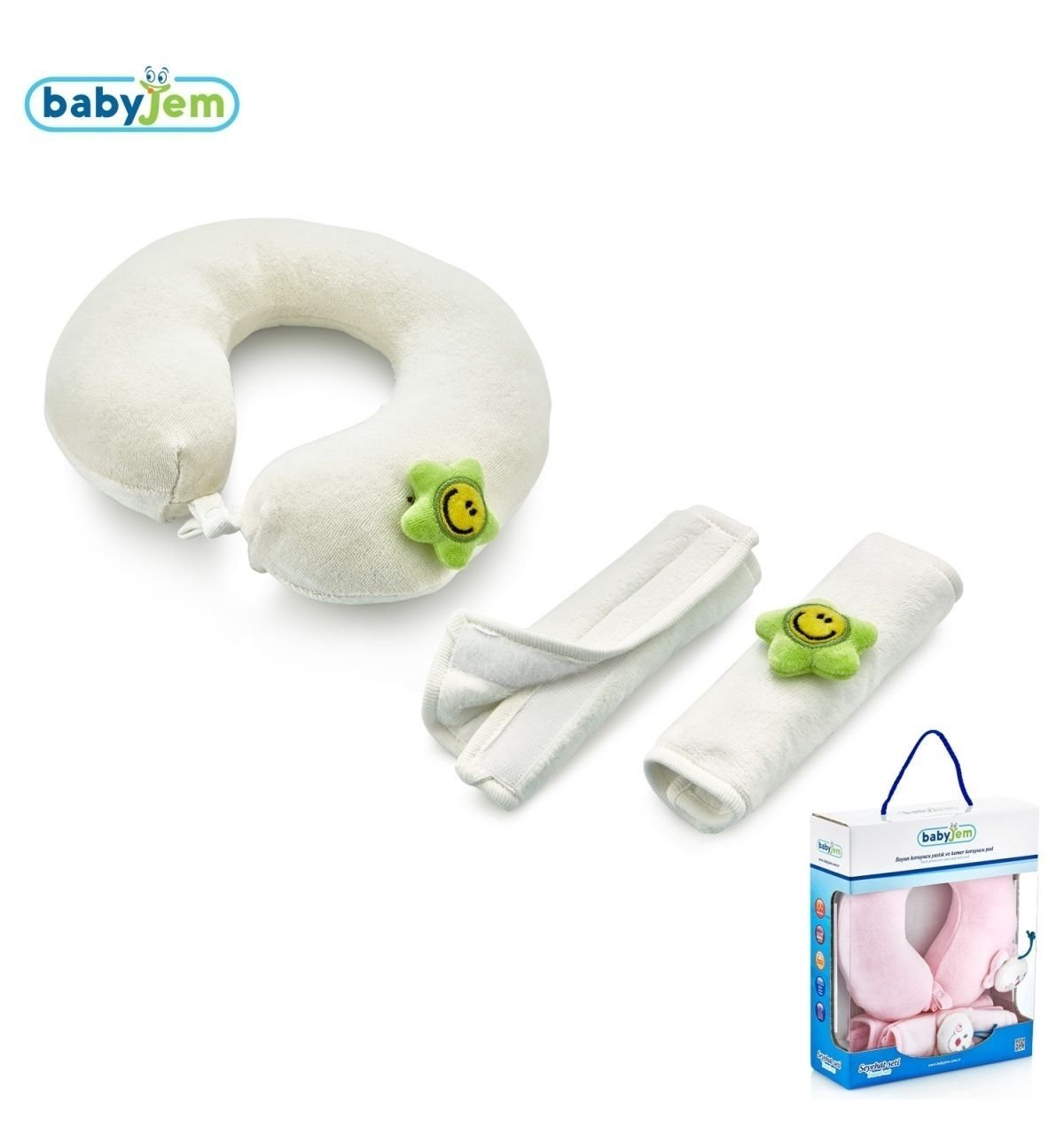 Babyjem Seyahat Seti Boyun Koruyucu + Kemer Pedi Ekru