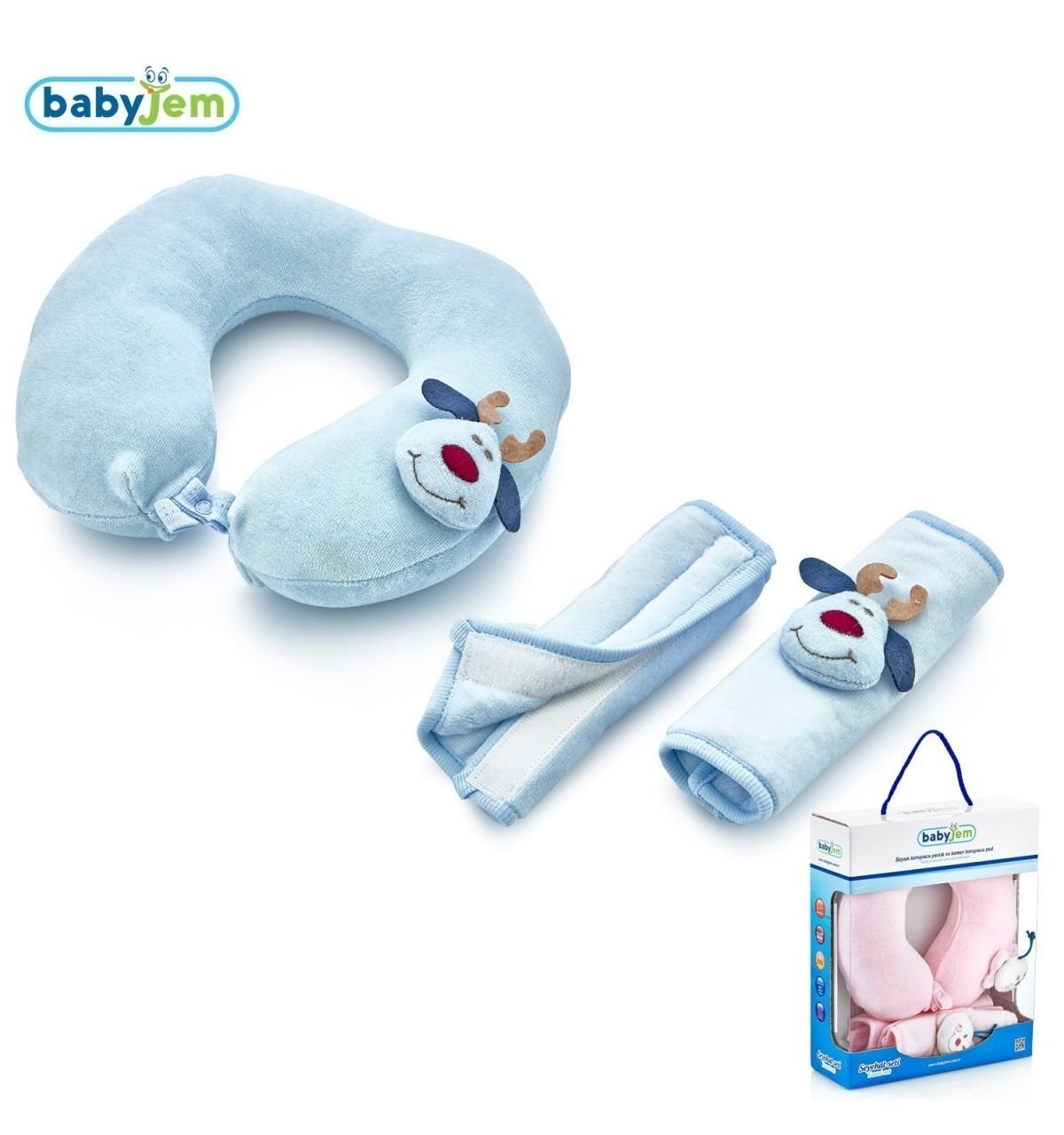 Babyjem Seyahat Seti Boyun Koruyucu + Kemer Pedi Mavi