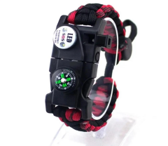 Pusula Fenerli Yüksek Desibel Düdüklü Hayatta Kalma Kamp Bilekliği - Kırmızı