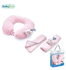 Babyjem Seyahat Seti Boyun Koruyucu + Kemer Pedi Pembe