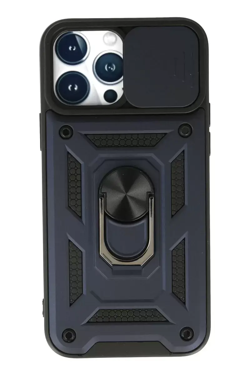 Newface Apple İphone 13 Pro Kılıf Pars Lens Yüzüklü Silikon - Lacivert