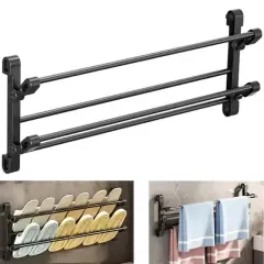 Sunup Sn-30748 Siyah Duvara Monte 65 Cm Çok Amaçlı Pratik Terlik Ayakkabı Ve Havlu Düzenleyici
