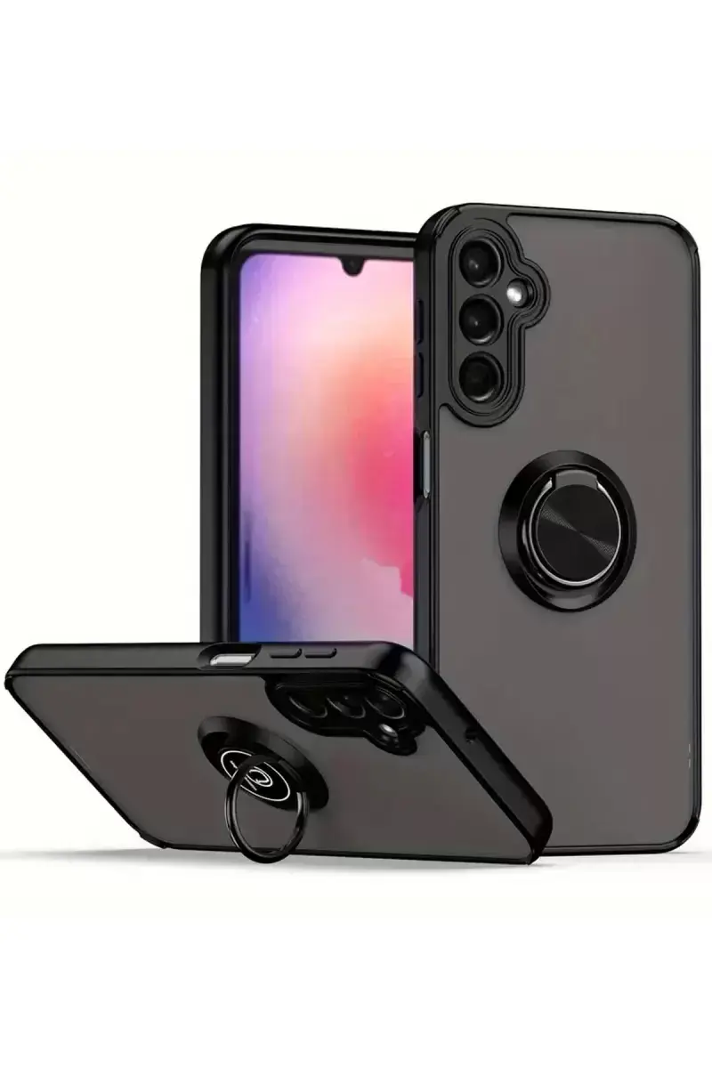Newface Samsung Galaxy A16 5g Kılıf Montreal Yüzüklü Silikon Kapak - Siyah