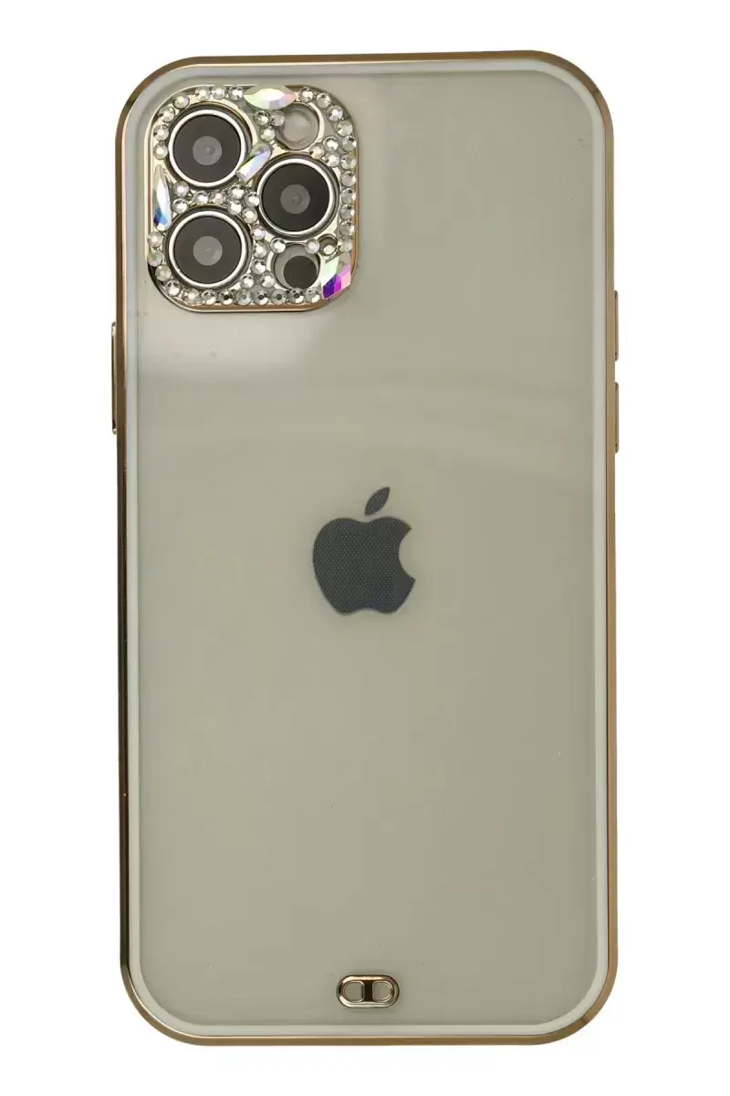 Newface İphone 12 Pro Max Kılıf Liva Taşlı Silikon - Beyaz