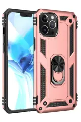 Newface Apple İphone 12 Pro Max Kılıf Sofya Yüzüklü Silikon Kapak - Rose