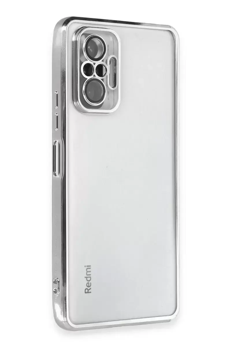 Newface Xiaomi Redmi Note 10 Pro Kılıf Razer Lensli Silikon - Gümüş