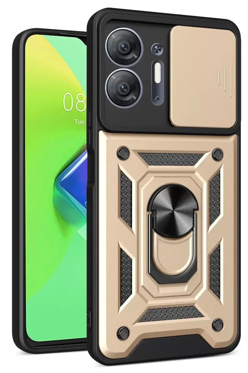 Newface İnfinix Hot 30 5g Kılıf Pars Lens Yüzüklü Silikon - Gold