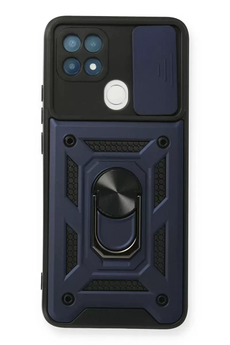 Newface Oppo A15 Kılıf Pars Lens Yüzüklü Silikon - Lacivert