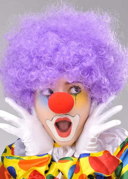 Mor Renk Kıvırcık Bonus Peruk Ve Kırmızı Burun Seti