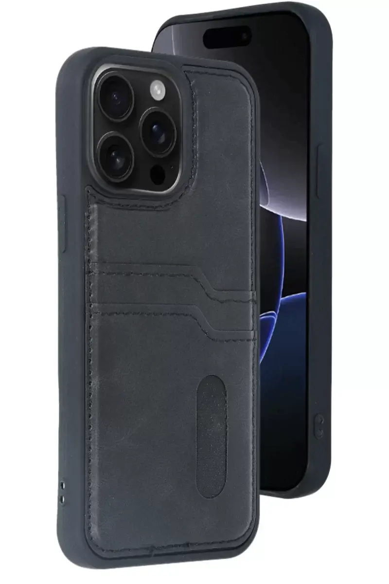 Newface İphone 14 Pro Max Kılıf Sara Kartvizitli Deri Kılıf - Siyah