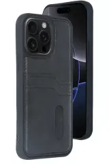 Newface İphone 14 Pro Max Kılıf Sara Kartvizitli Deri Kılıf - Siyah