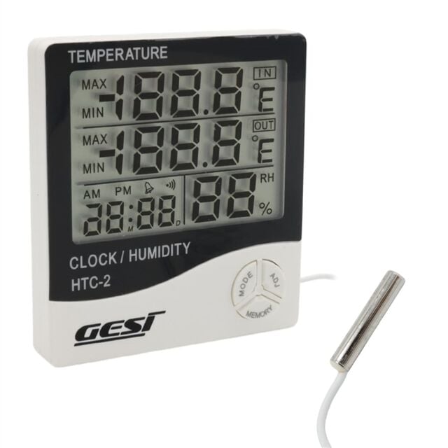 Gesi Htc-2 Dijital Ekranlı Isı Ve Nem Ölçer Saat Alarm Dış Mekan Problu Termometre