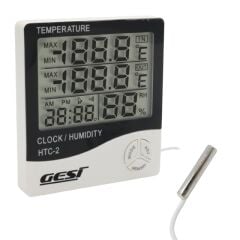 Gesi Htc-2 Dijital Ekranlı Isı Ve Nem Ölçer Saat Alarm Dış Mekan Problu Termometre