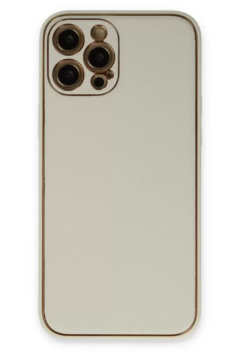 Newface İphone 12 Pro Kılıf Coco Deri Silikon Kapak - Beyaz