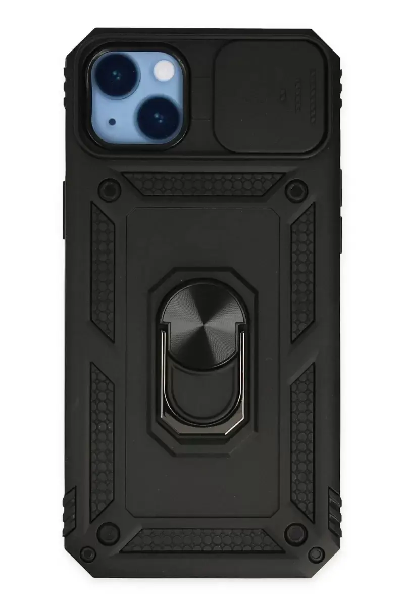 Newface Apple İphone 14 Plus Kılıf Pars Lens Yüzüklü Silikon - Siyah