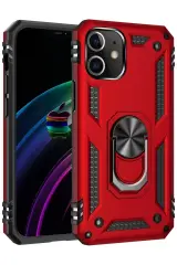 Newface İphone 12 Mini Kılıf Sofya Yüzüklü Silikon Kapak - Kırmızı
