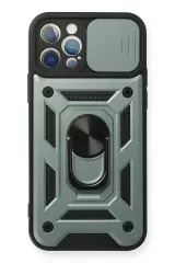 Newface Apple İphone 12 Pro Kılıf Pars Lens Yüzüklü Silikon - Yeşil