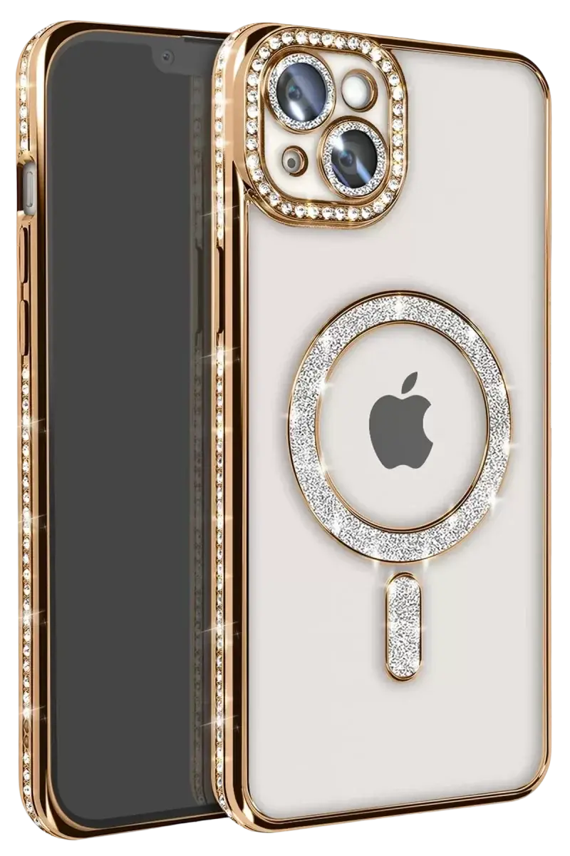 Newface İphone 14 Kılıf Joke Simli Magneticsafe Kılıf - Gold