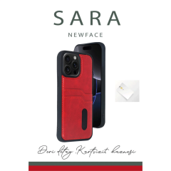 İphone 15 Pro Max Kılıf Sara Kartvizitli Deri Kılıf - Koyu Yeşil