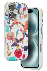 Onegif İphone 16 Flower Series Magsafe Kapak - Beyaz