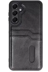 Newface Samsung Galaxy S24 Fe Kılıf Sara Kartvizitli Deri Kılıf - Siyah