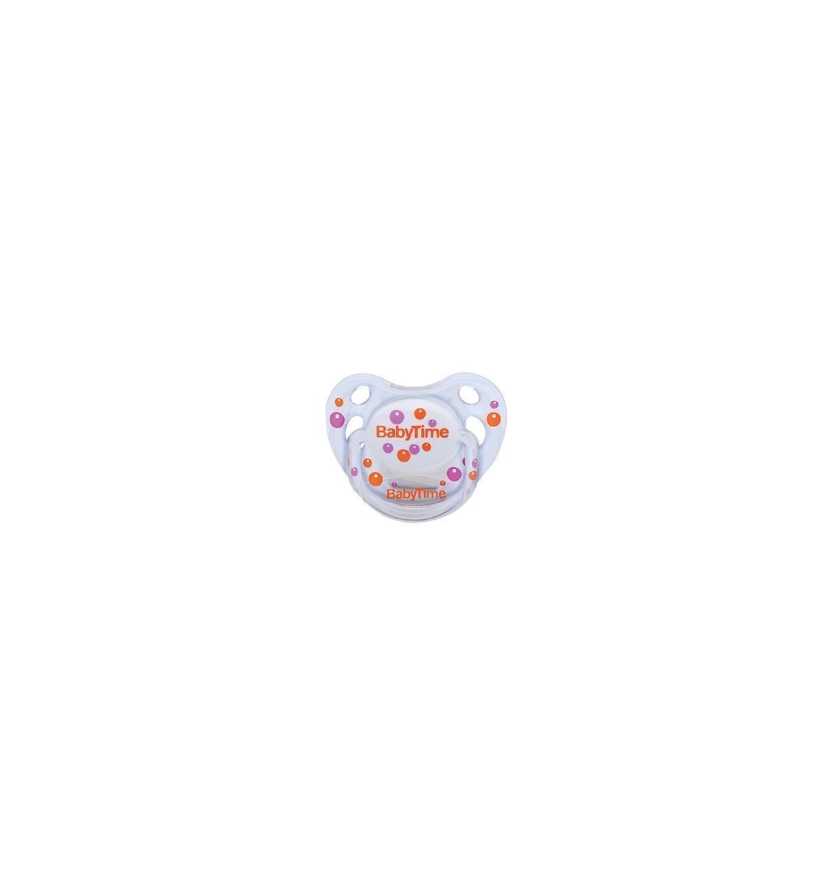BabyTime BT134 Silikon Damaklı Şeffaf Gövdeli Desenli Emzik N.1 - Turuncu