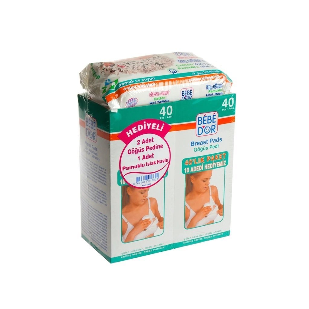 Bebedor 2 li Göğüs Pedi 80 adet - Pamuklu Islak Mendil Hediyeli