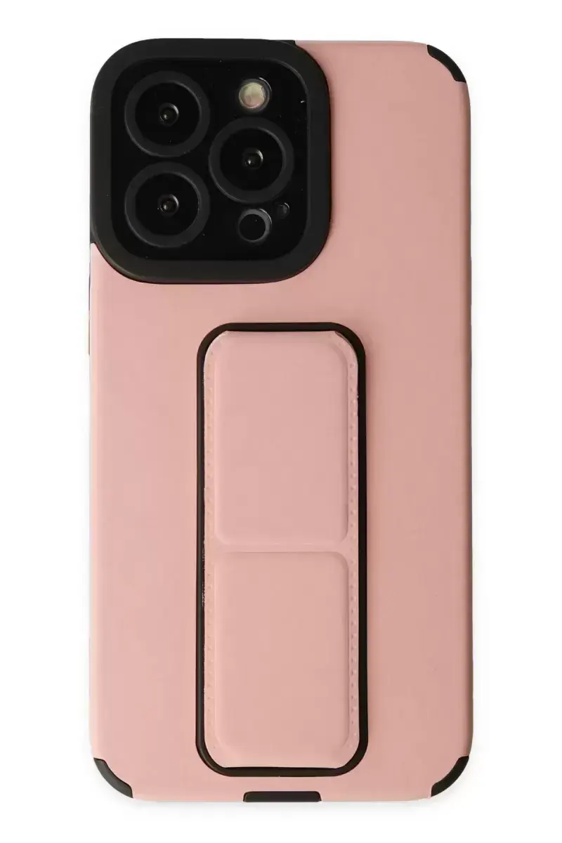 Newface Apple İphone 13 Pro Max Kılıf Mega Standlı Silikon - Pudra