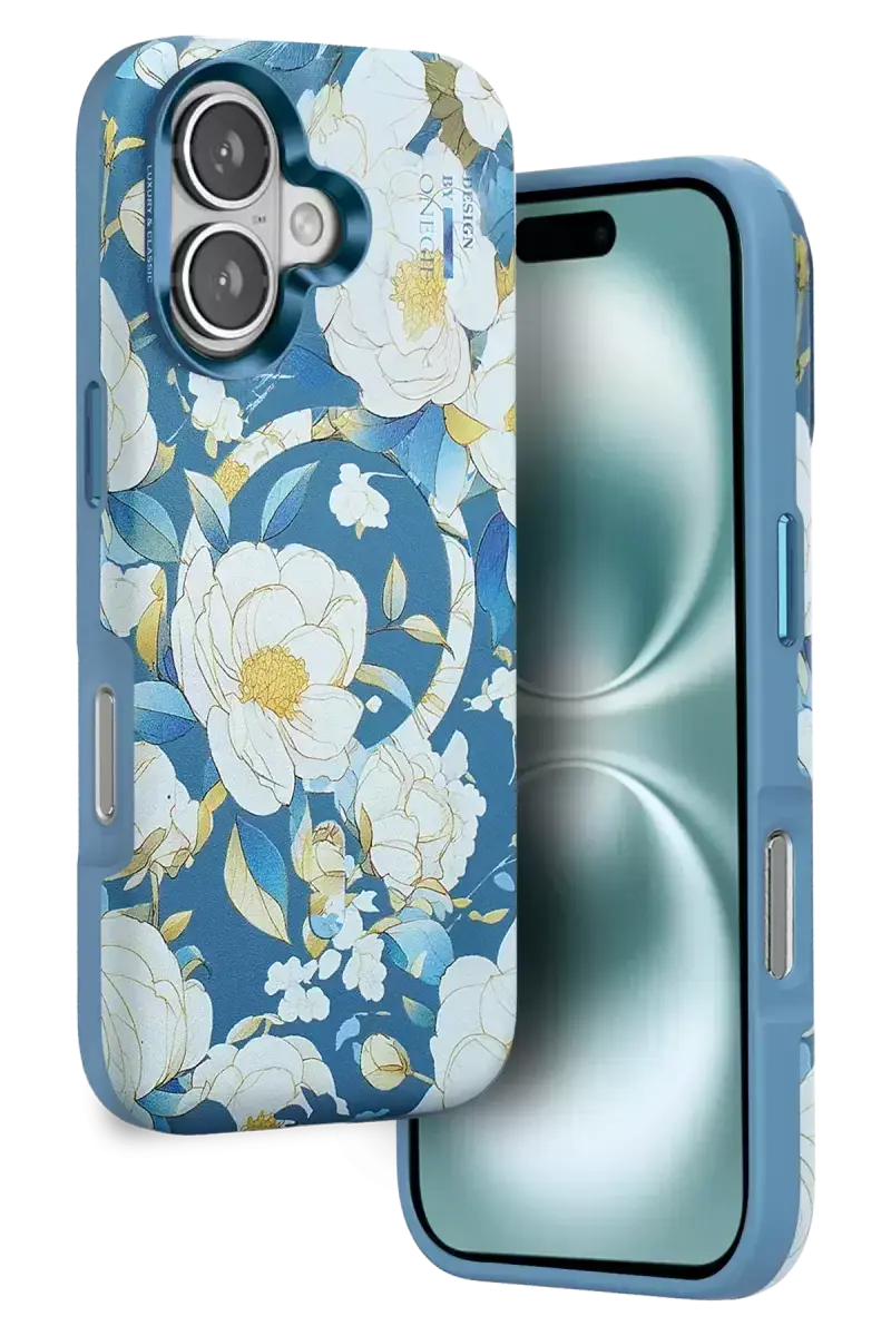 Onegif İphone 16 Flower Series Magsafe Kapak - Mavi