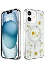 Newface İphone 12 Kılıf Daisy Simli Magsafe Kapak - Gümüş