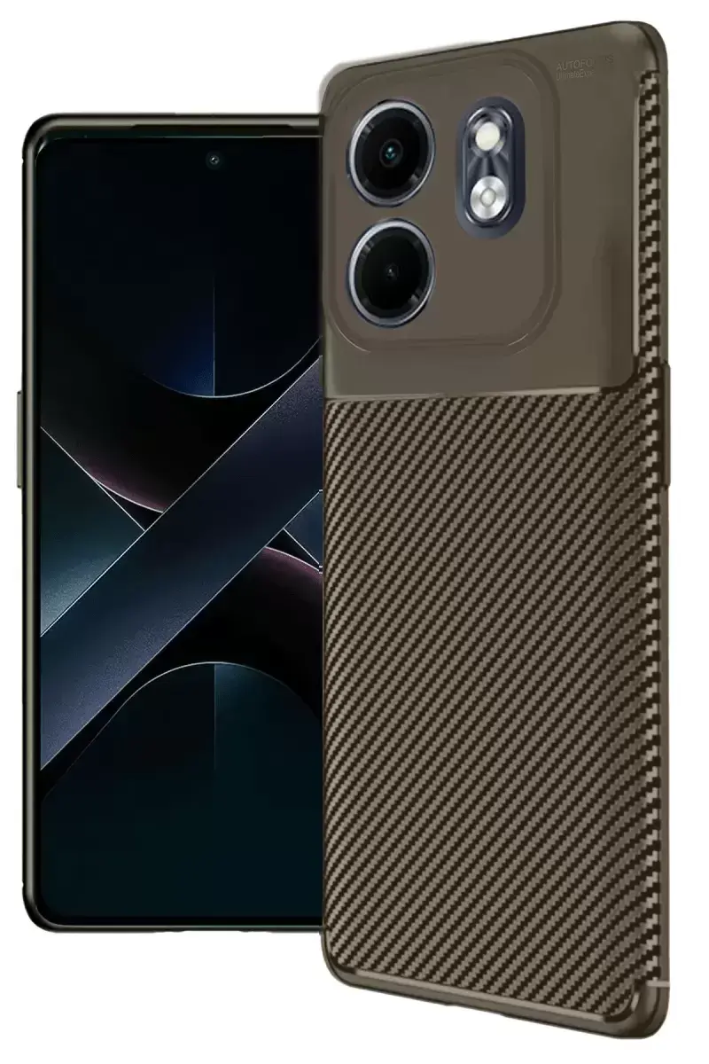 Newface İnfinix Smart 9 Kılıf Auto Focus Karbon Kapak - Kahverengi