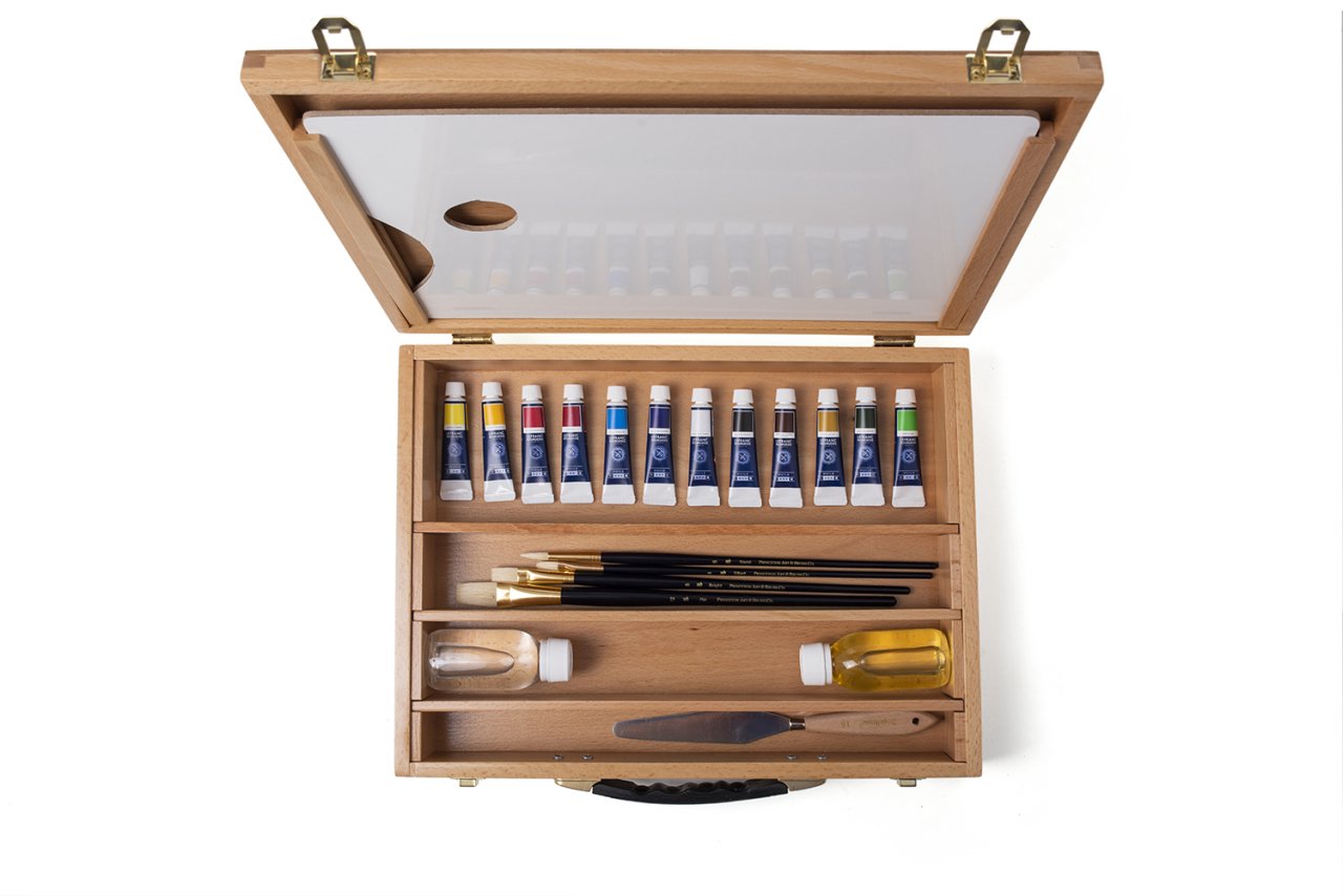 Ahşap Kutu Yağlı Boya Set - 21 Parça