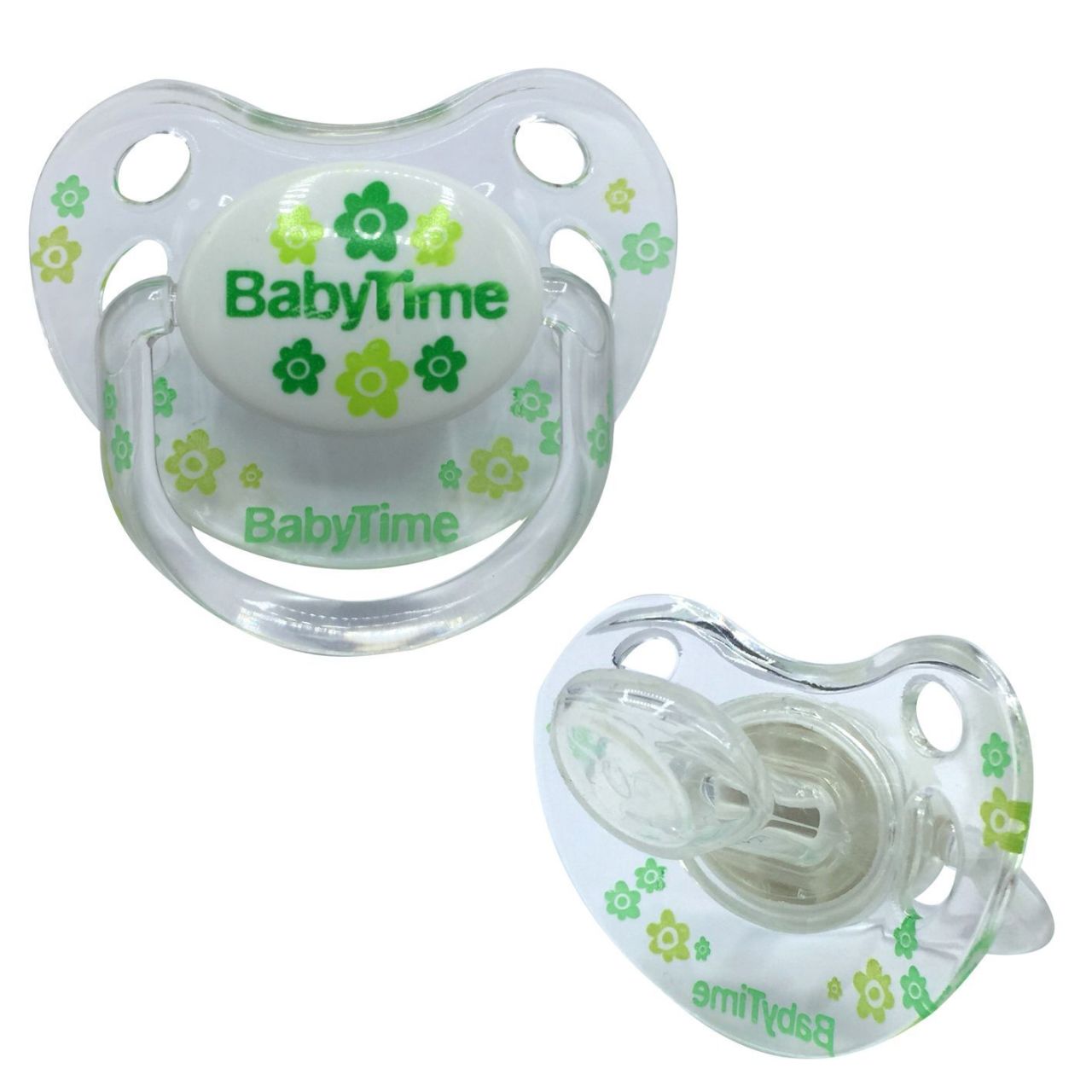 BabyTime BT134 Silikon Damaklı Koruyucu Kapaklı Şeffaf Gövdeli Desenli Emzik No 1 - Yeşil