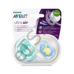 Philips Avent Ultra Air Karanlıkta Parlayan 2li Desenli Gece Emziği +18 Ay - Erkek