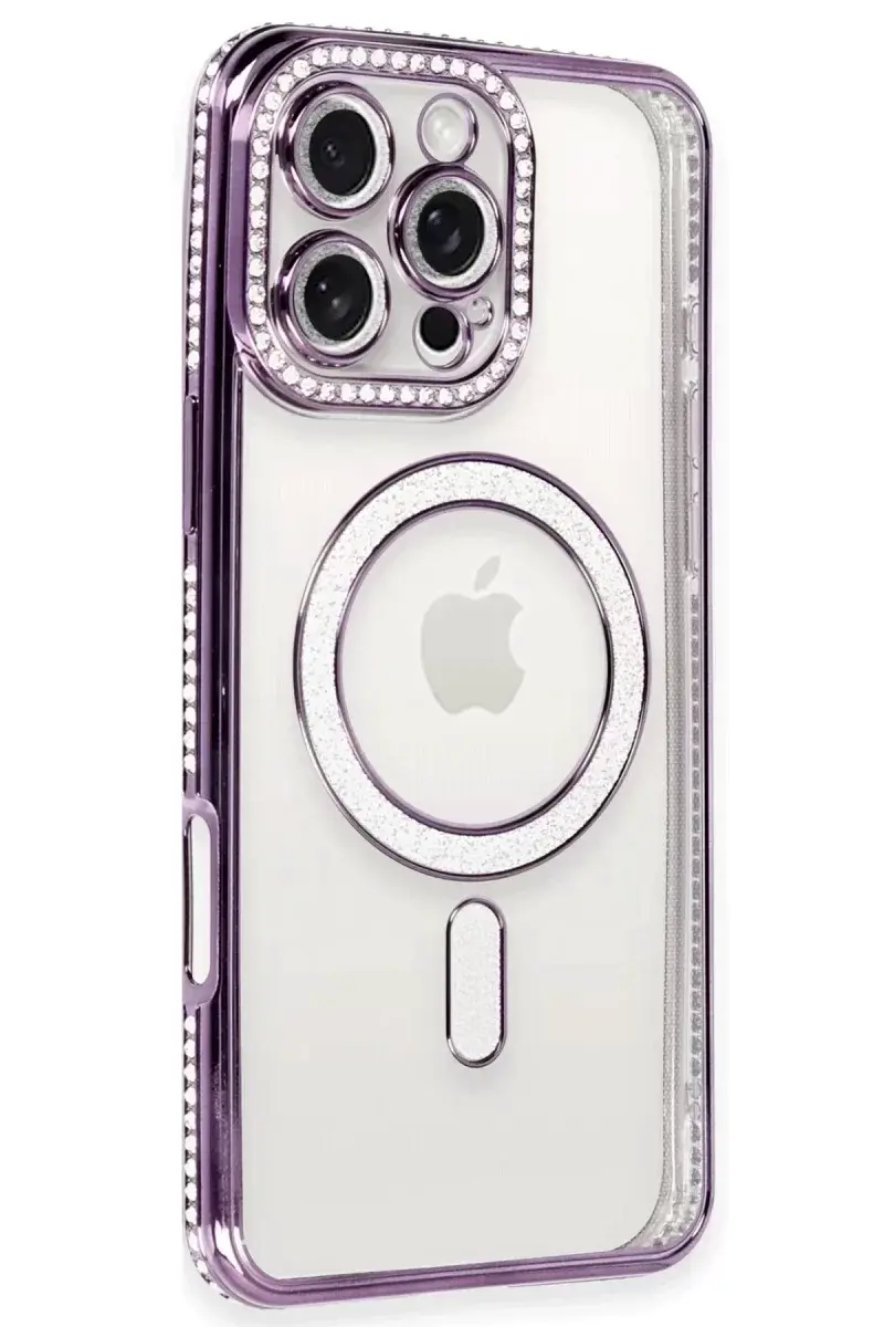 Newface İphone 16 Pro Kılıf Joke Simli Magneticsafe Kılıf - Derin Mor