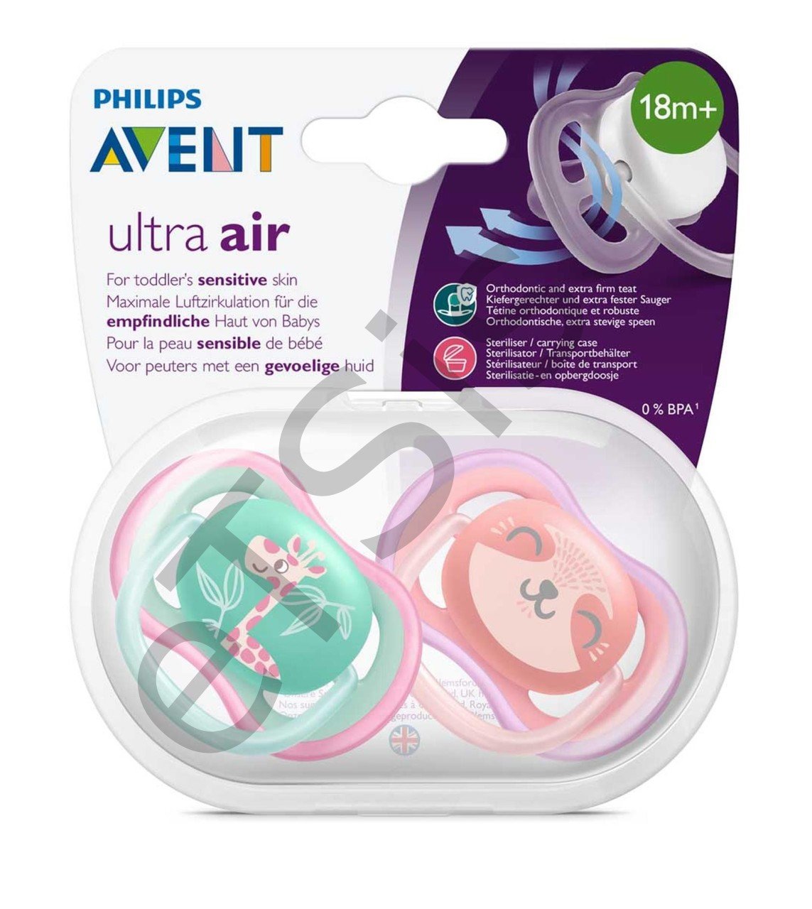 Philips Avent Ultra Air Karanlıkta Parlayan 2li Desenli Gece Emziği +18 Ay - Kız