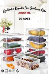 20 Adet Kapaklı Derin Dondurucuya Uygun Saklama Kabı 2 Lt
