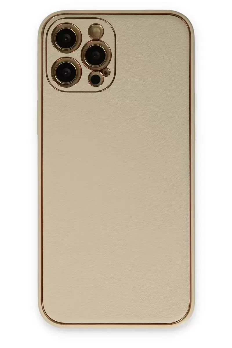 Newface İphone 12 Pro Kılıf Coco Deri Silikon Kapak - Gold