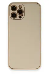 Newface İphone 12 Pro Kılıf Coco Deri Silikon Kapak - Gold
