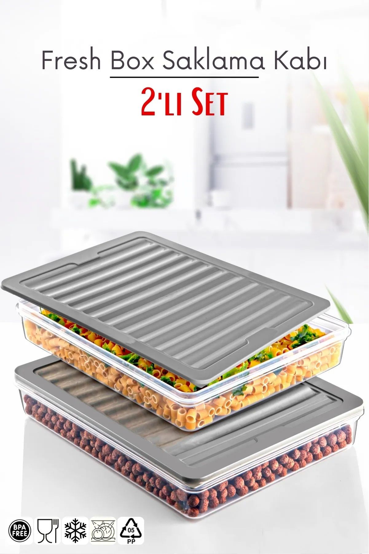 2'li Set Freshbox Mikrodalga Ve Dipfrize Uygun Saklama Kabı Gri