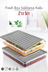2'li Set Freshbox Mikrodalga Ve Dipfrize Uygun Saklama Kabı Gri