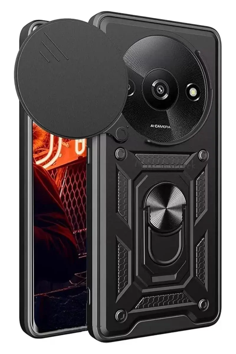 Newface Xiaomi Redmi A3 4g Kılıf Pars Lens Yüzüklü Silikon - Siyah