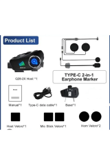 Q28 2x 2 Eşleşmeli Motosiklet Kask Bluetooth Kulaklık 1080p Kamera Su Geçirmez Intercom