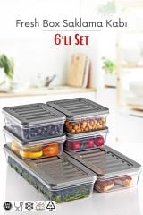 6'li Set Freshbox Mikrodalga Ve Dipfrize Uygun Saklama Kabı Gri