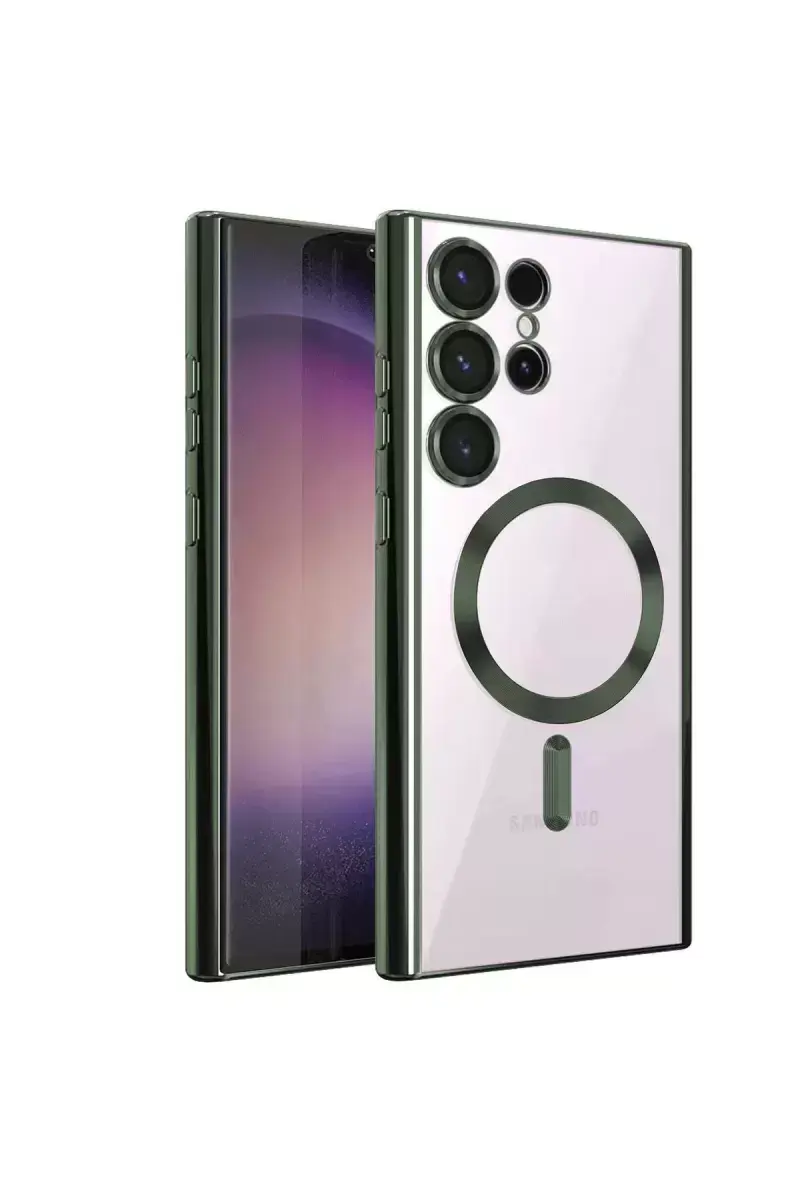 Newface Samsung Galaxy S22 Ultra Kılıf Kross Magneticsafe Kapak - Koyu Yeşil