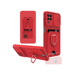 Samsung Galaxy A22 Kılıf Zuma Kartvizitli Yüzüklü Silikon - Kırmızı