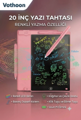 20 Inc Renkli Lcd Grafik Dijital Kalemli Çizim Tableti Yazı Tahta Not Yazma Eğitim Tableti Pembe