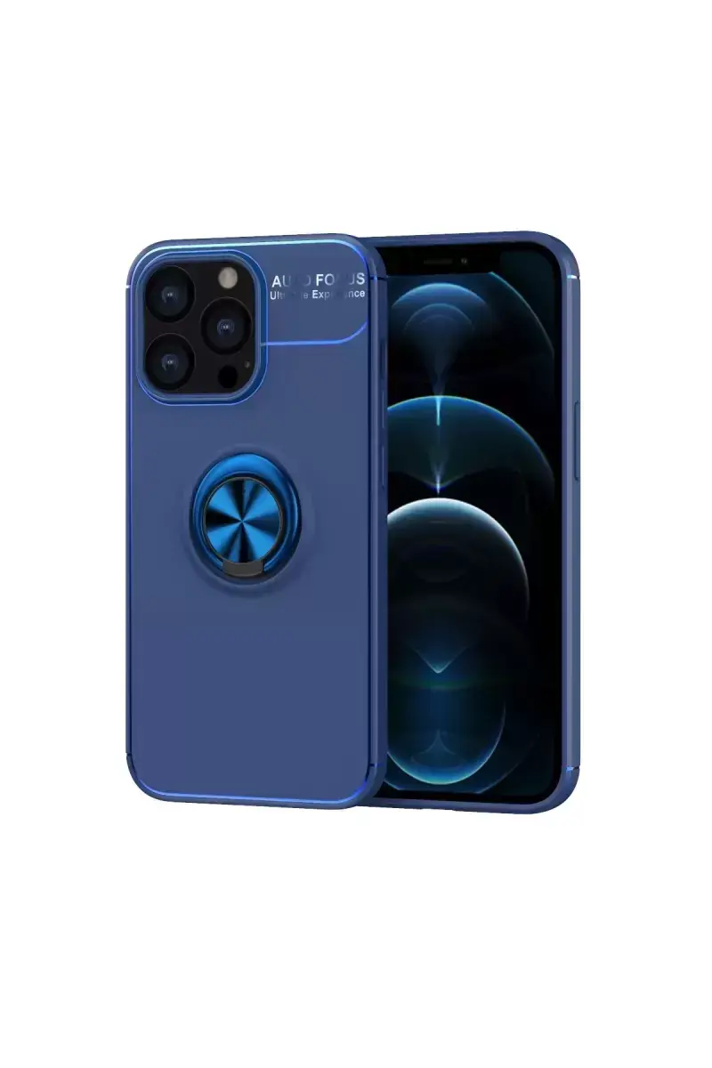 Newface İphone 13 Pro Kılıf Range Yüzüklü Silikon - Mavi