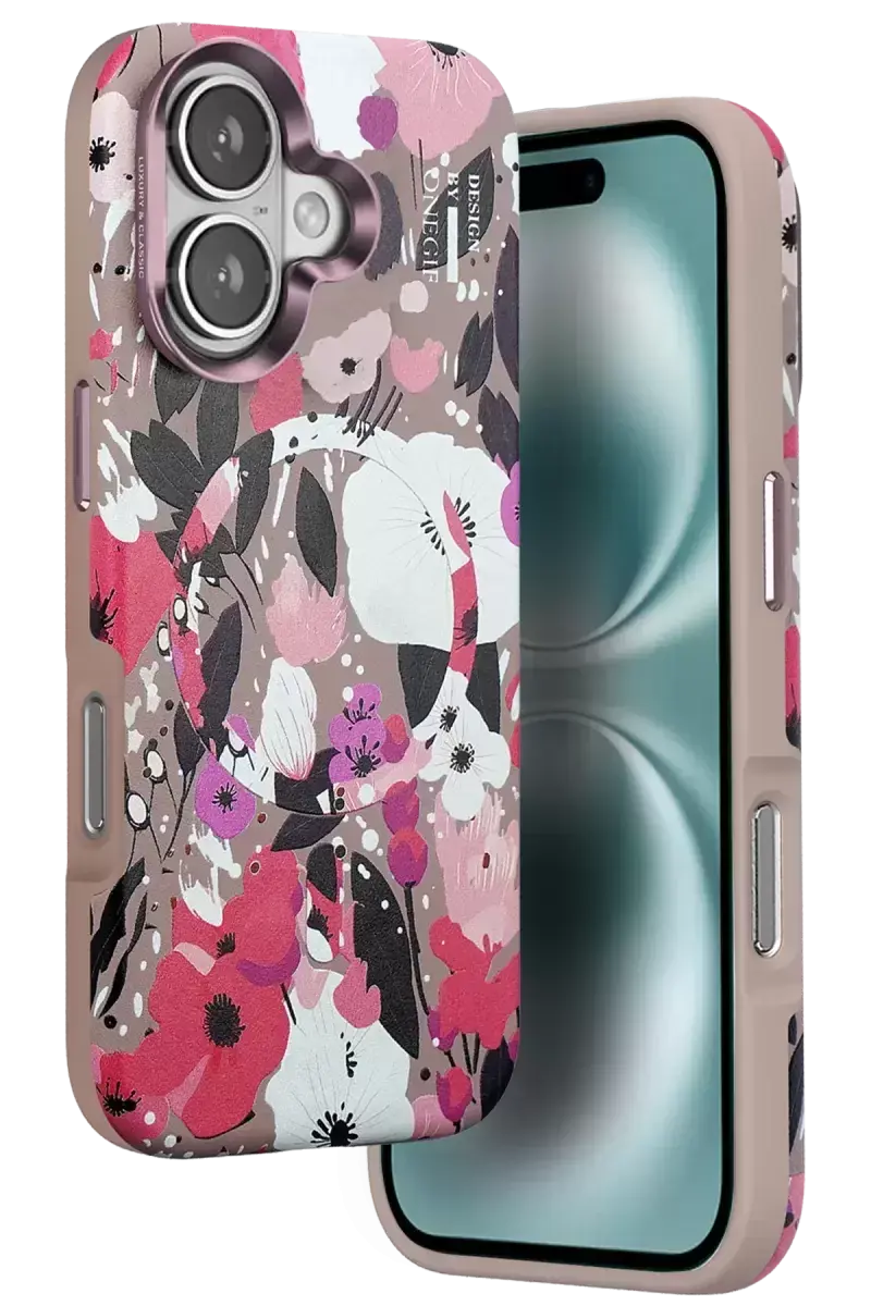 Onegif İphone 16 Flower Series Magsafe Kapak - Pembe